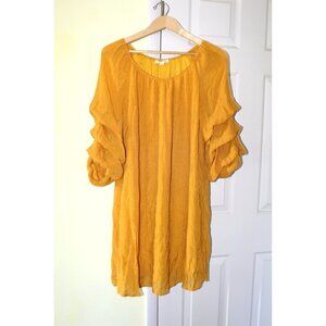 Indigo Rose Bright Yellow Boho Mini Dress Size 1X Ruffle Sleeve